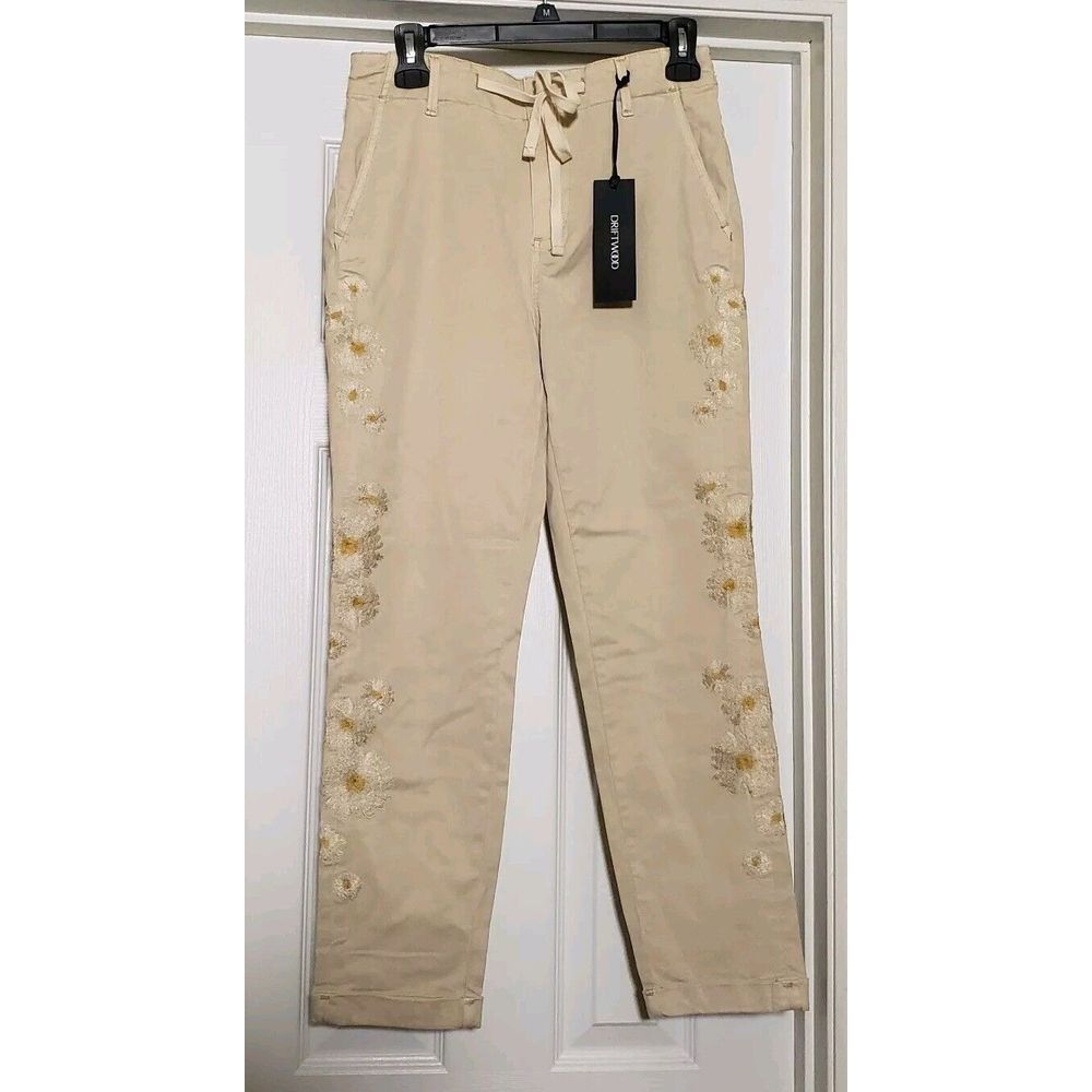 Driftwood Embroidered Floral Crop Pants Women's Sizeโ Small Khaki